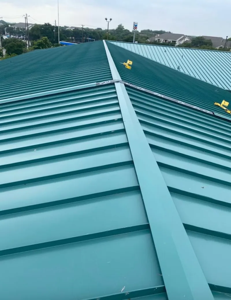 Green commercial metal roof ridge and valley for Metal Roof Repair in Islip